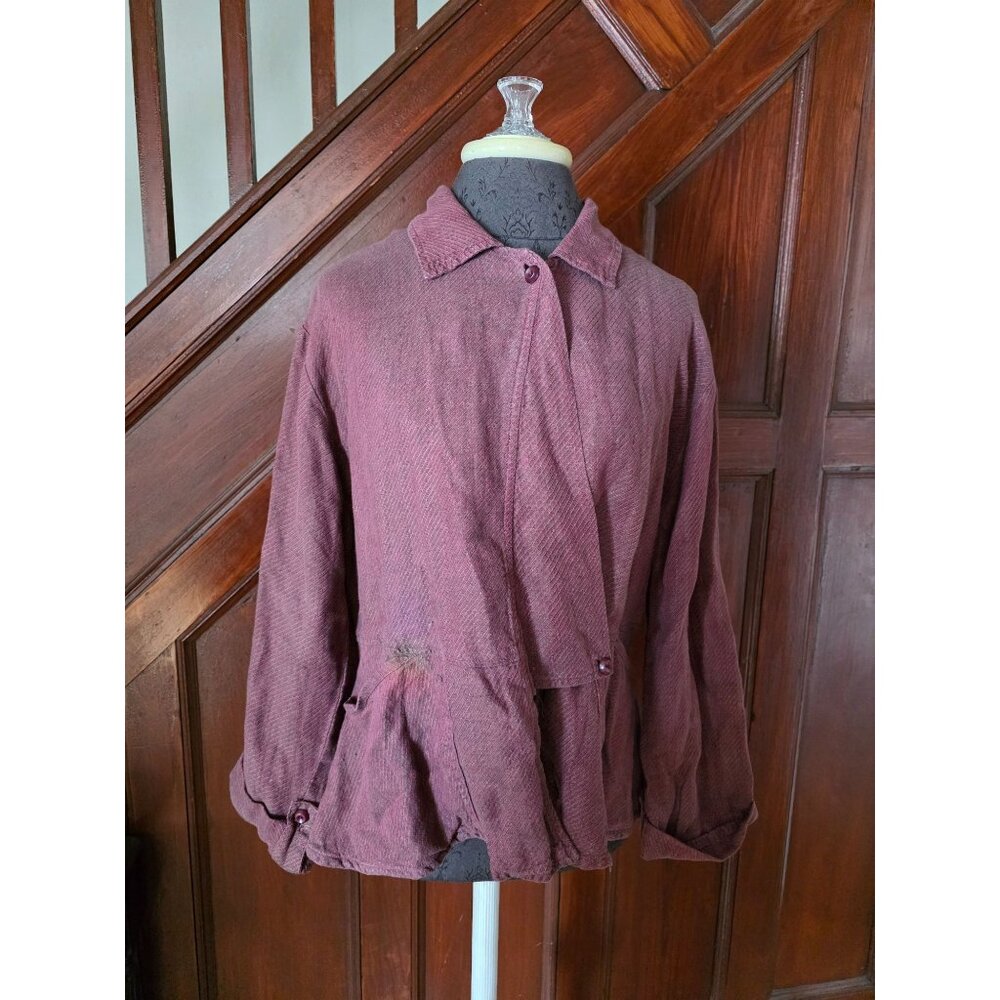 Flax By Jeanne Engelhart Womens Small Burgundy Linen Jacket